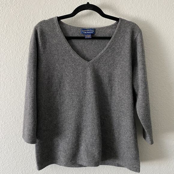Charter Club 2 Ply Cashmere 3/4 Sleeve Pullover Sweater Women's Gray L Large - Picture 1 of 2